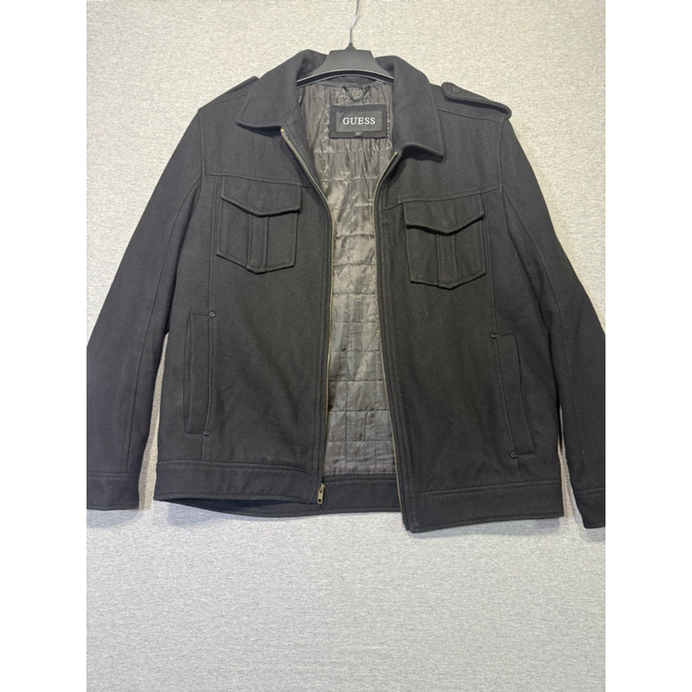 Men's GUESS Wool Black Military & Field Style Jacket XL